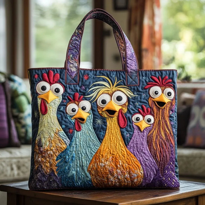 Handmade Bag Five Colorful Hens