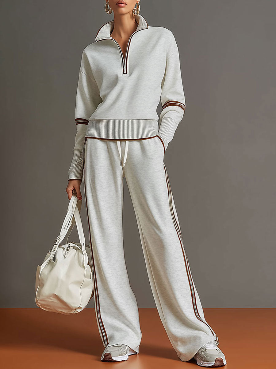 Two Piece Set Wide Leg Trousers and Blouse for Women