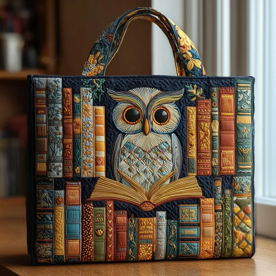 Handmade Owl Bag Among Old Books