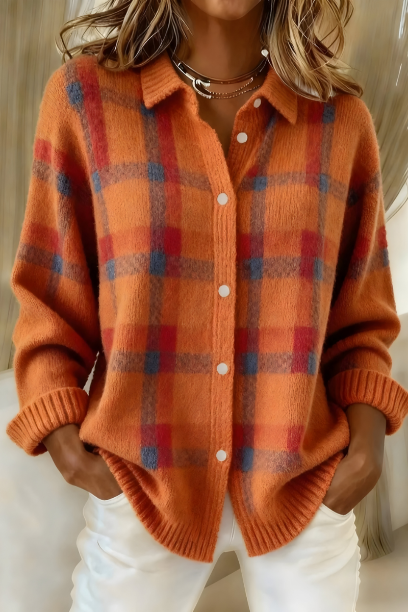 Anna - Soft Knit Plaid Cardigan