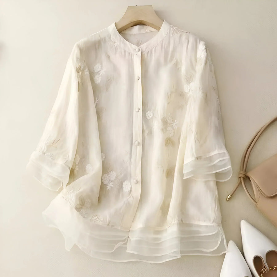 Peyton - Cotton Top with Embroidered Flowers