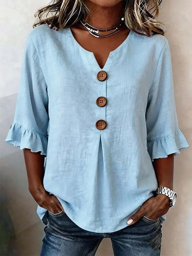 Jessara - Ruffle-Sleeve Linen Blouse