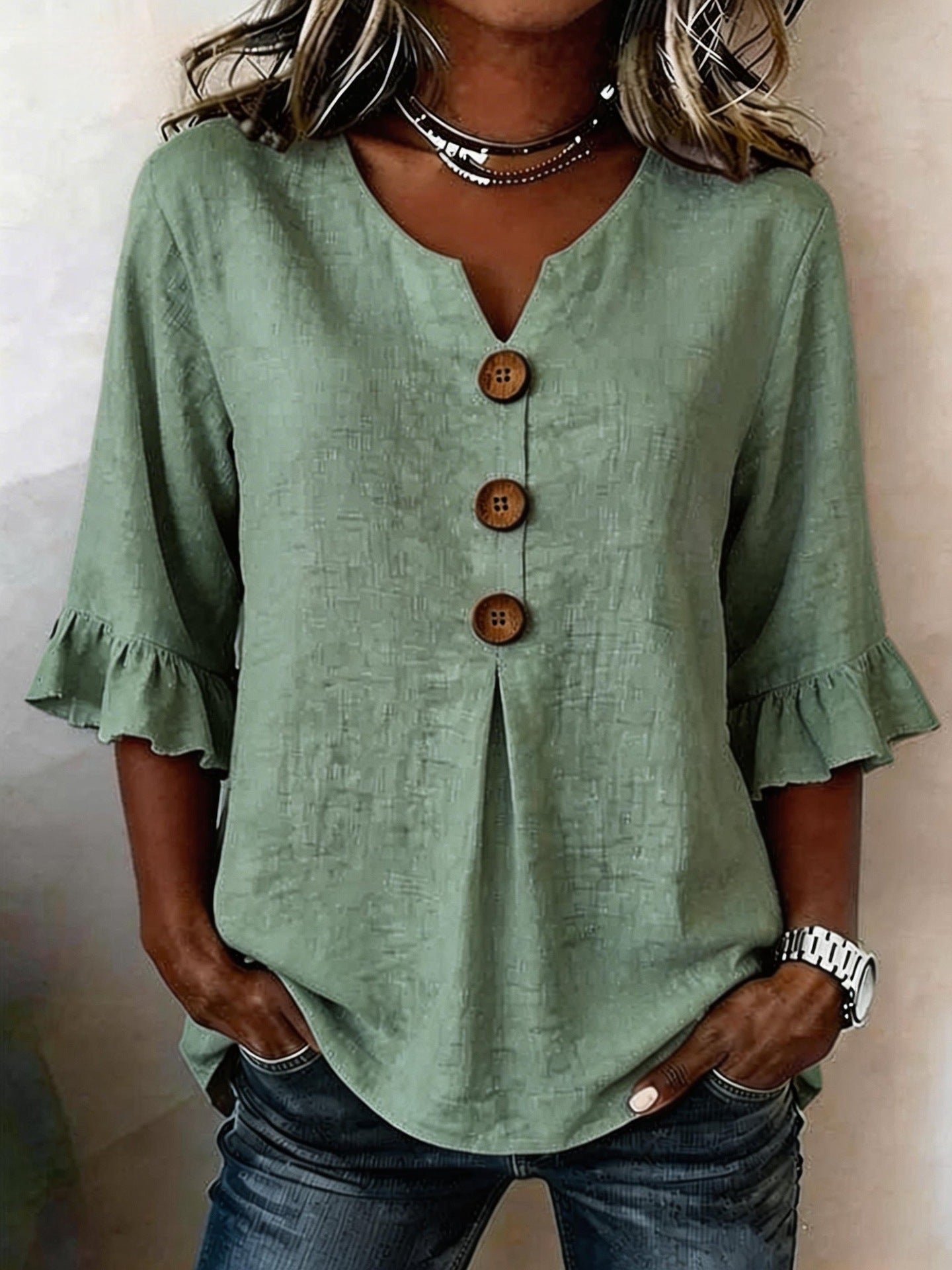 Jessara - Ruffle-Sleeve Linen Blouse