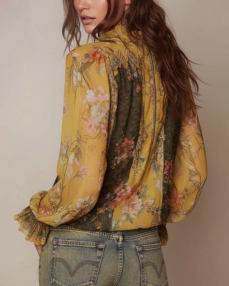 LILLIAN – ROMANTIC FLOWER BLOUSE WITH ZIPPER