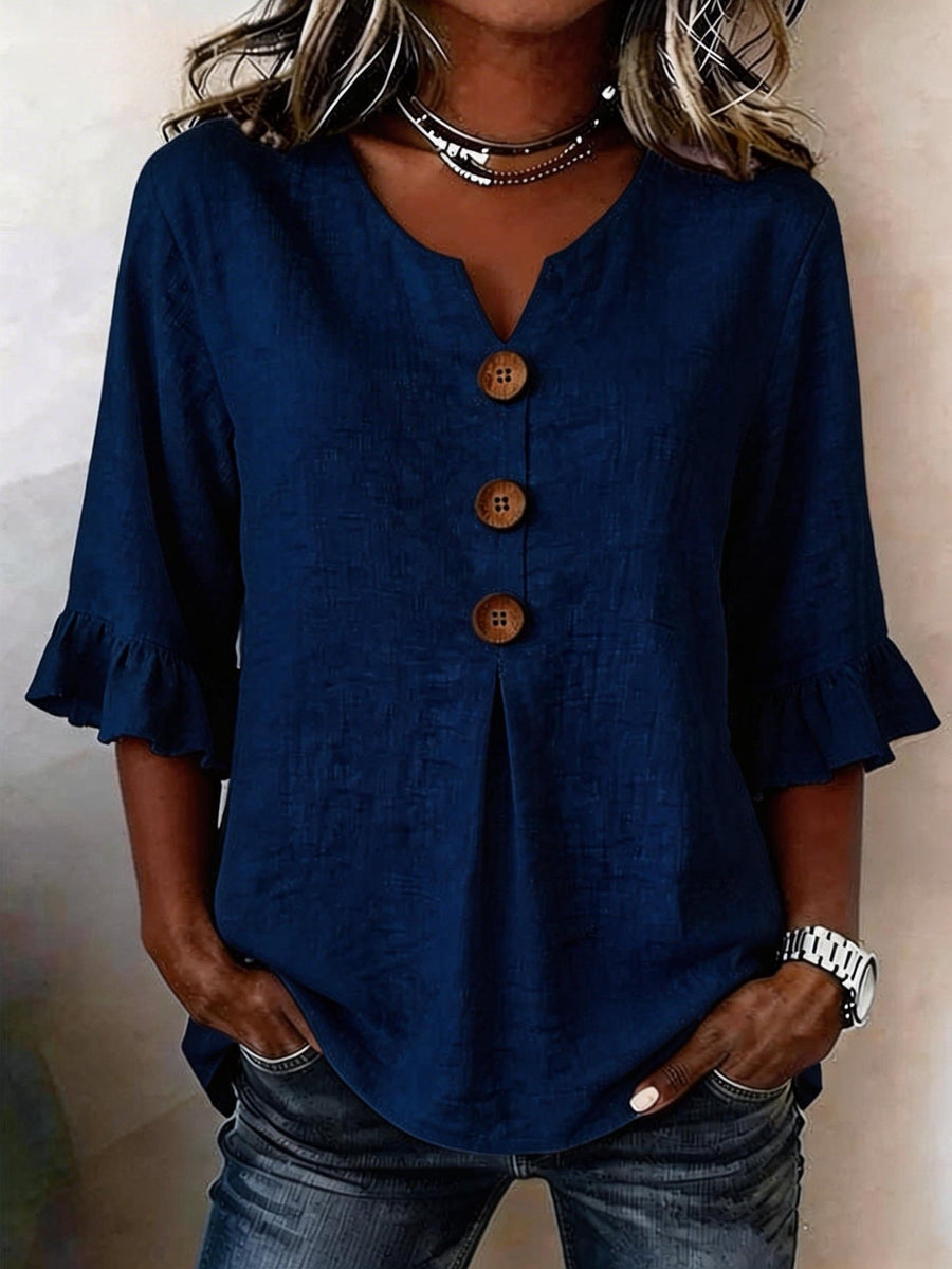 Jessara - Ruffle-Sleeve Linen Blouse