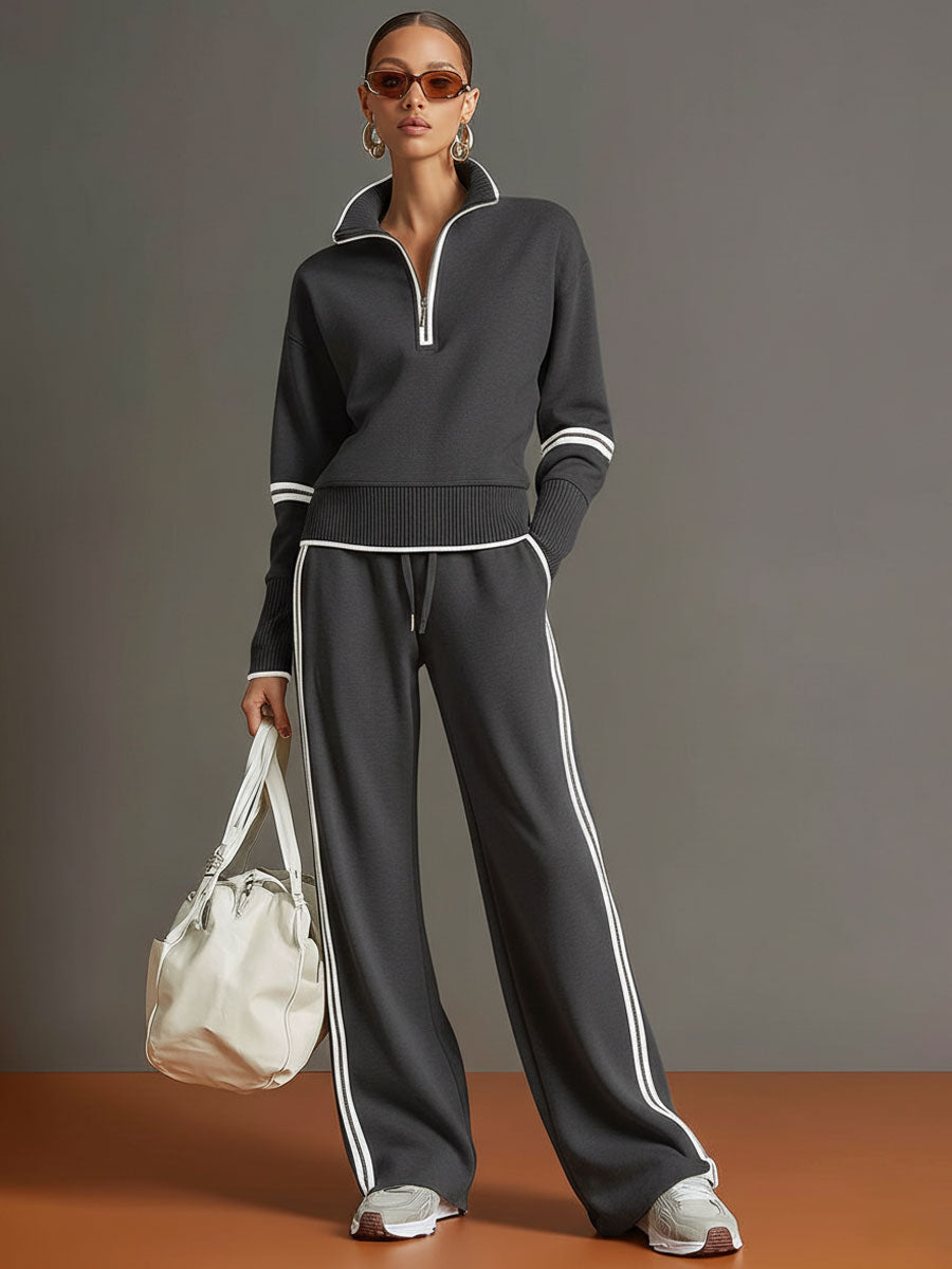 Two Piece Set Wide Leg Trousers and Blouse for Women