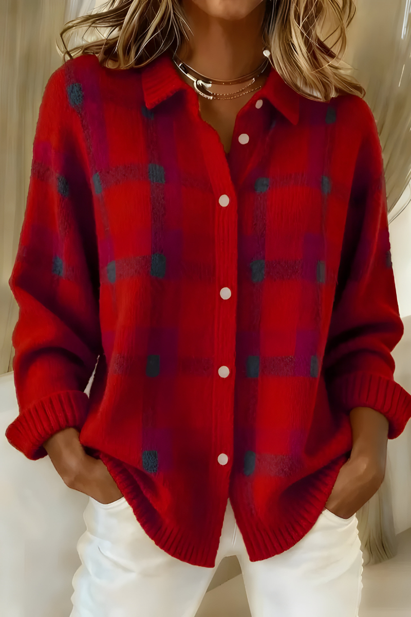 Anna - Soft Knit Plaid Cardigan