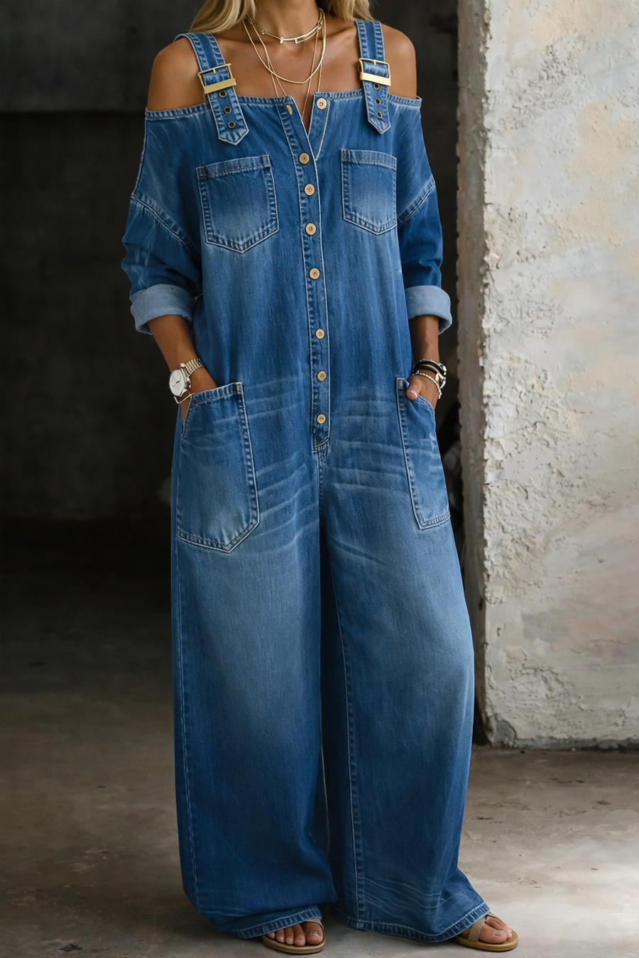 Sofía | Denim Jumpsuit with Exposed Shoulders