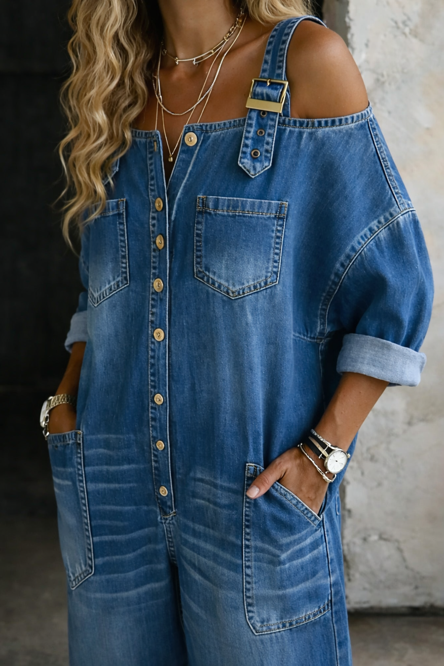 Sofía | Denim Jumpsuit with Exposed Shoulders