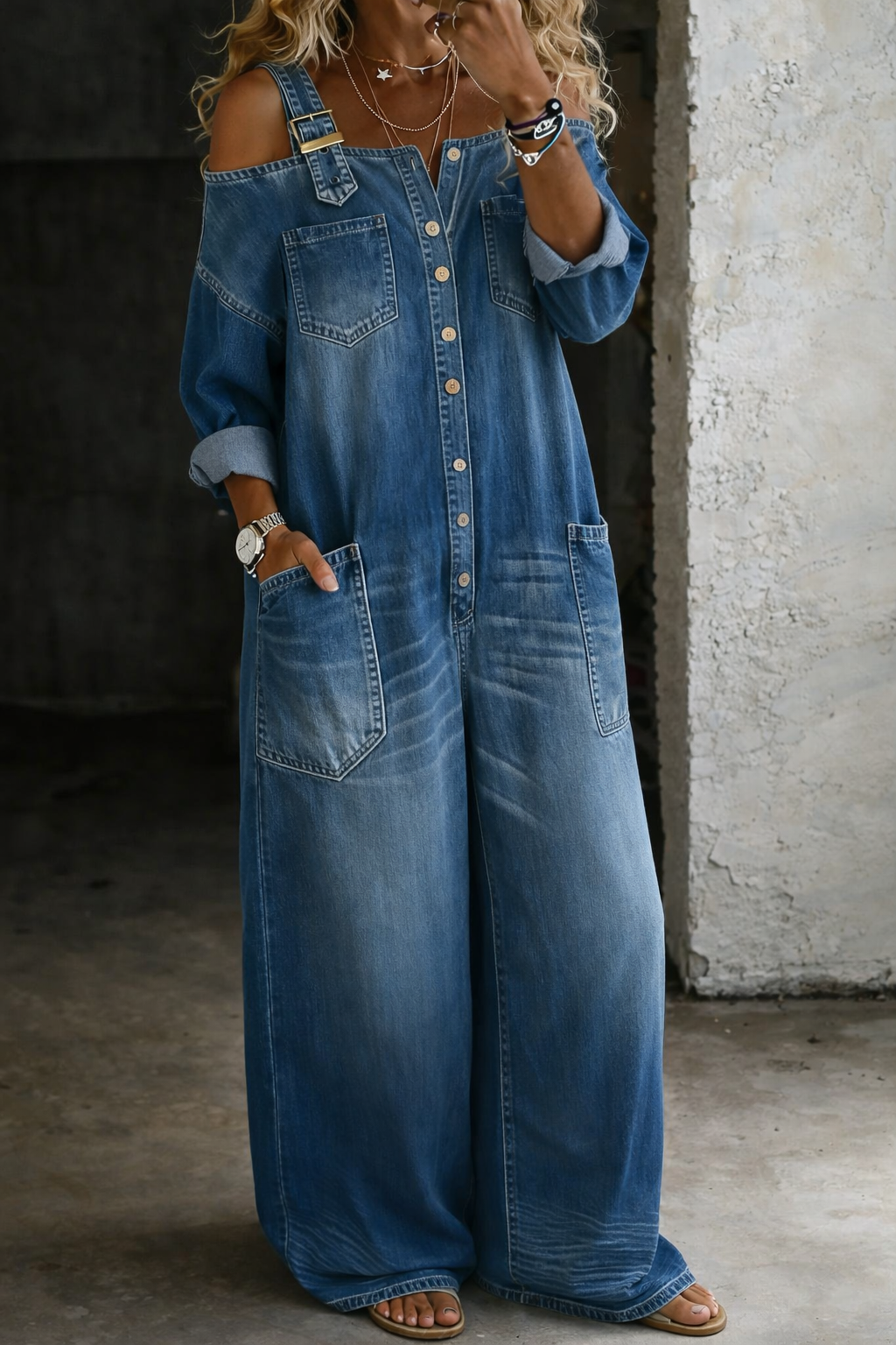 Sophia | Off-Shoulder Denim Jumpsuit for Effortless Style