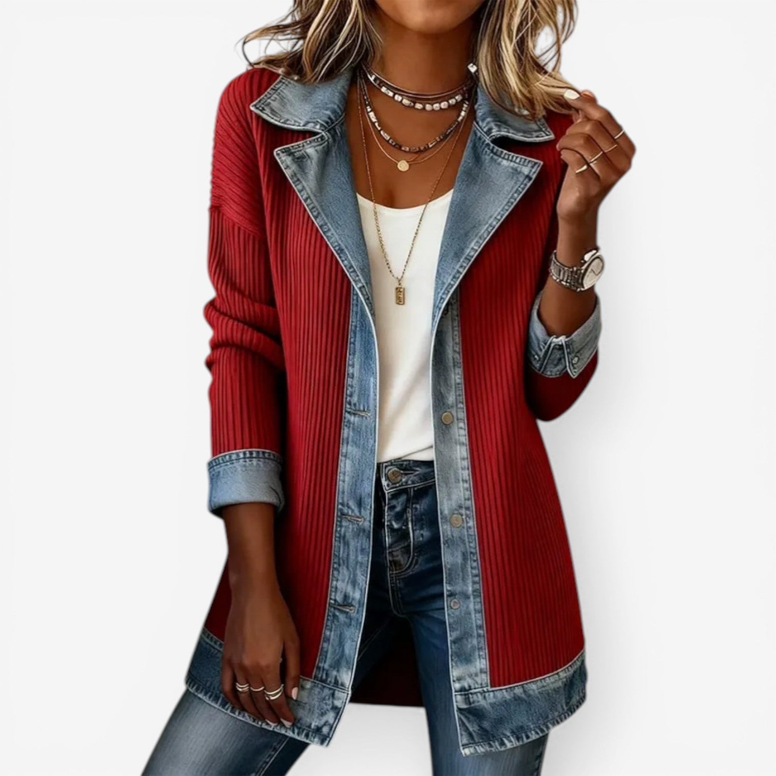 Emilia™ | Layered Denim-Style Jacket