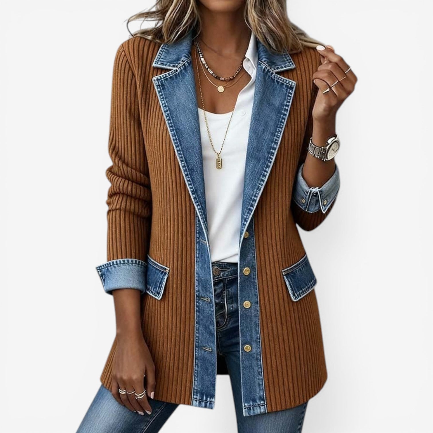 Emilia™ | Layered Denim-Style Jacket
