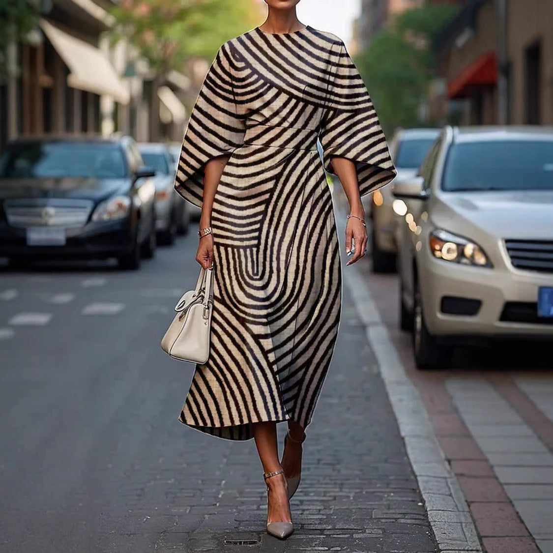 Grace | Elegant Round-Neck Midi Dress
