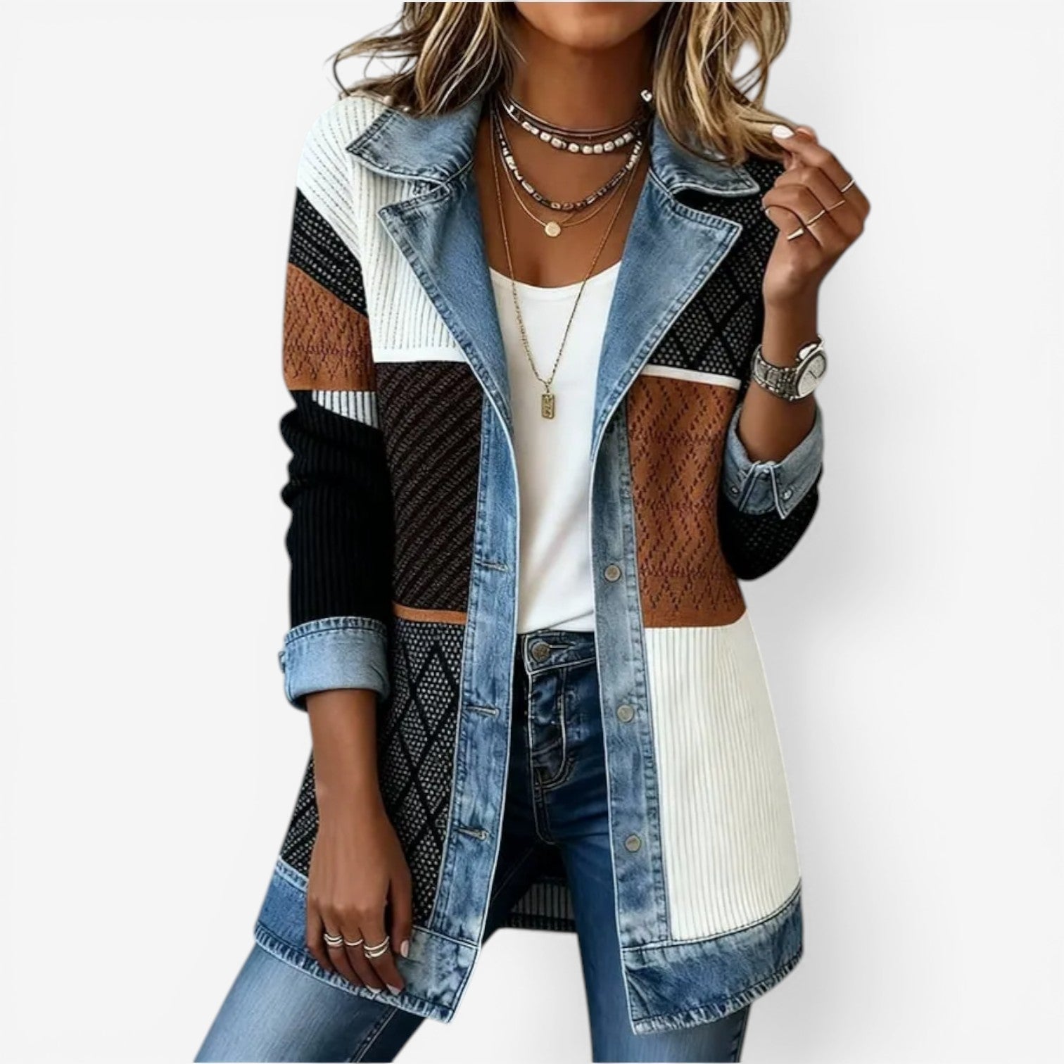 Emilia™ | Layered Denim-Style Jacket