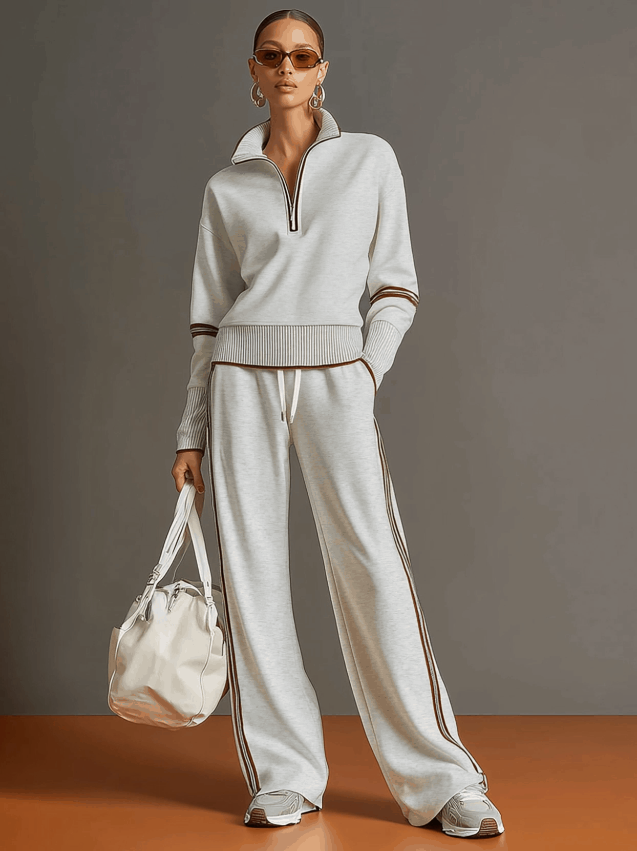 Two Piece Set Wide Leg Trousers and Blouse for Women