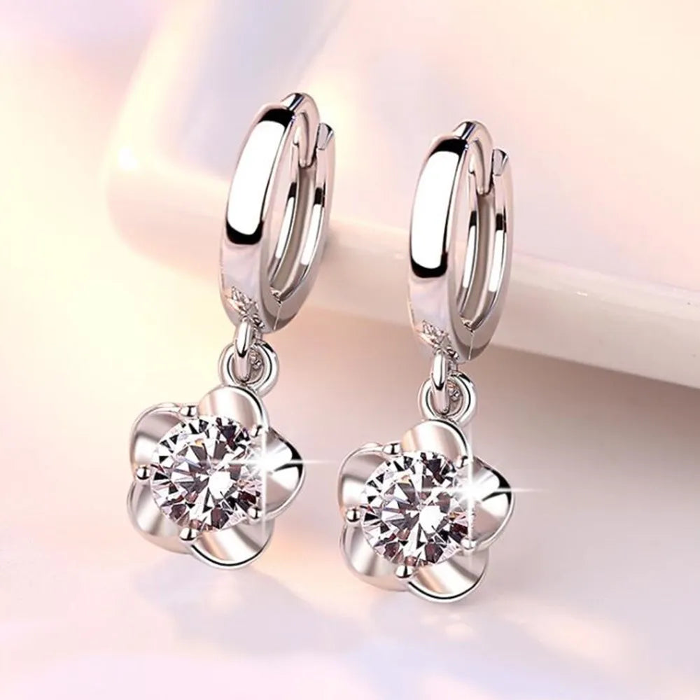 Sterling Silver Purple and White Zircon Earrings