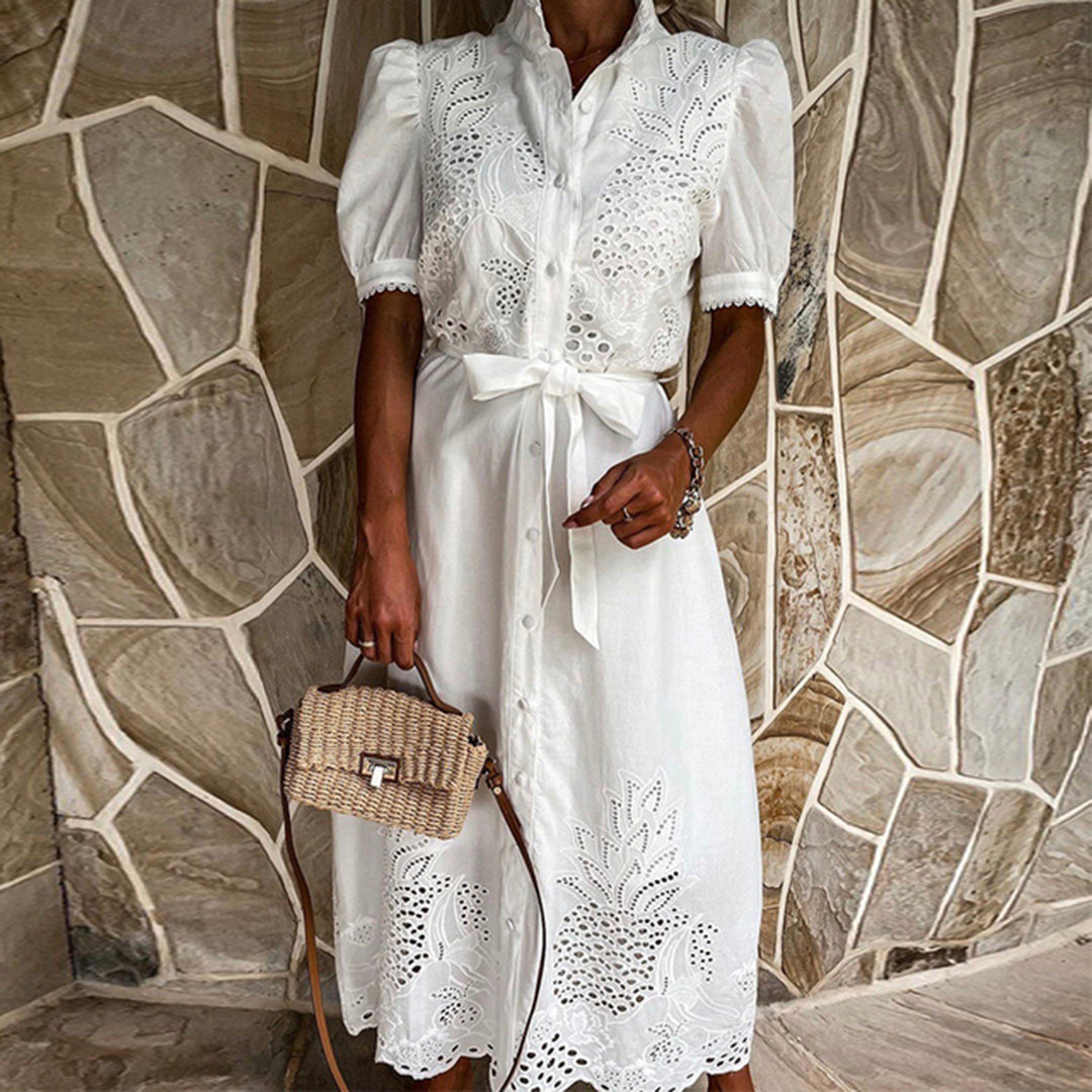 Dress Shirt - Lace Embroidery and Adjustable Belt