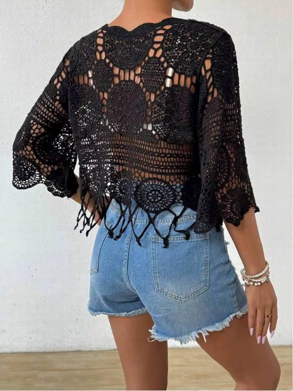 Women's Crochet Lace Beach Cover Up | Lightweight Boho Swimsuit Layering Top