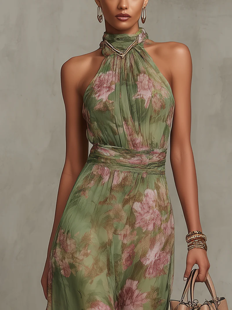 Livia - Floral Maxi Halter Dress