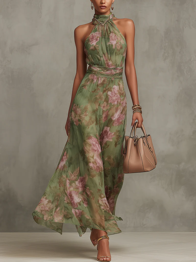 Livia - Floral Maxi Halter Dress