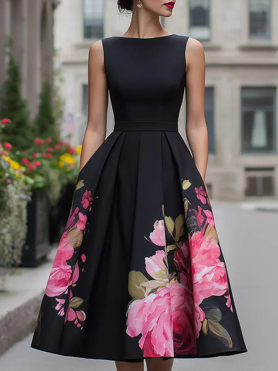 Xavia - Floral Fit And Flare Dress Elegant Midi