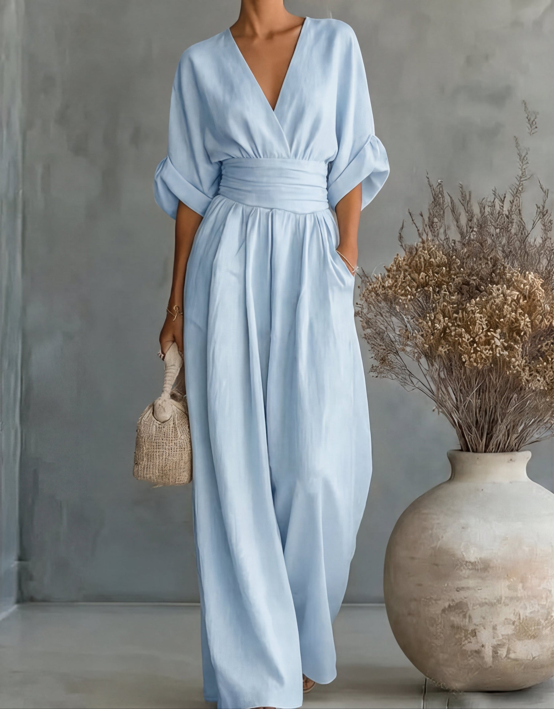 Xylora - Premium V-Neck Wide-Leg Jumpsuit