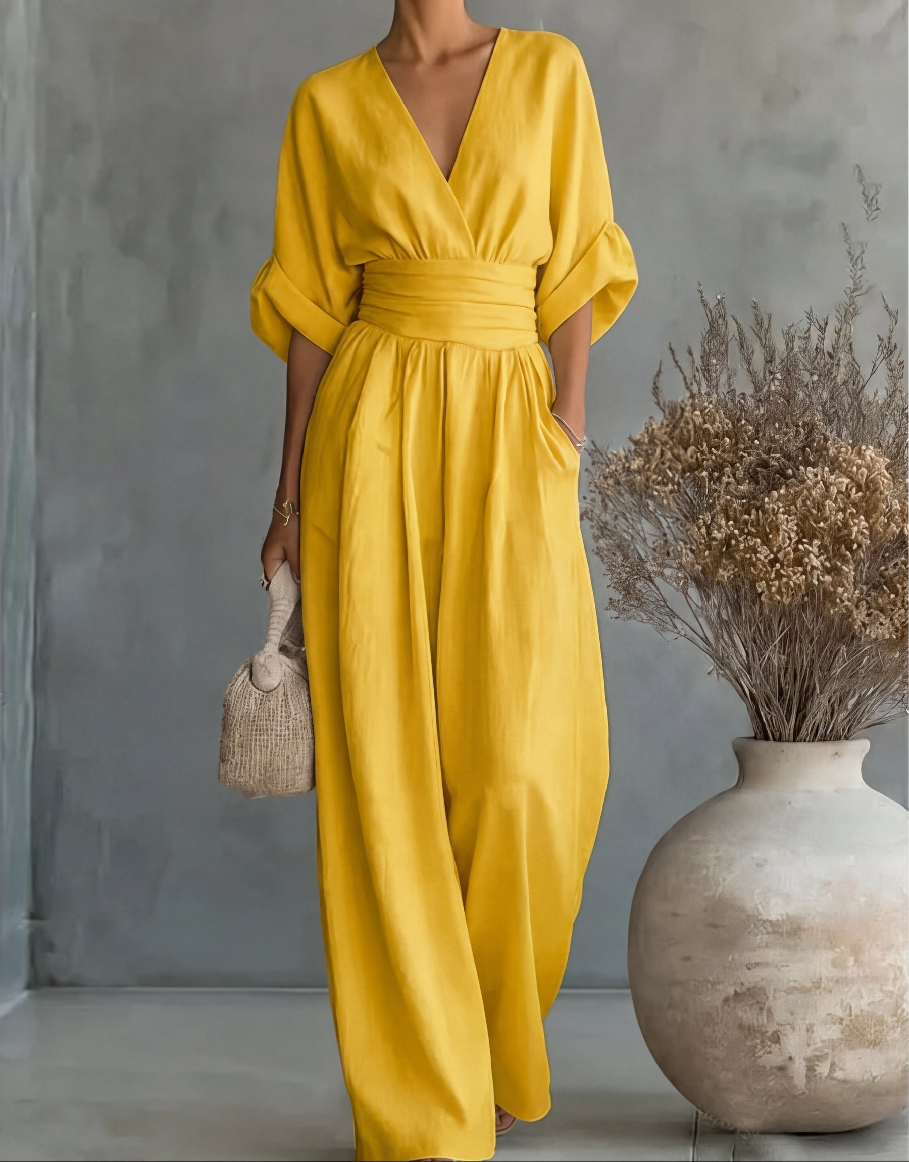 Xylora - Premium V-Neck Wide-Leg Jumpsuit