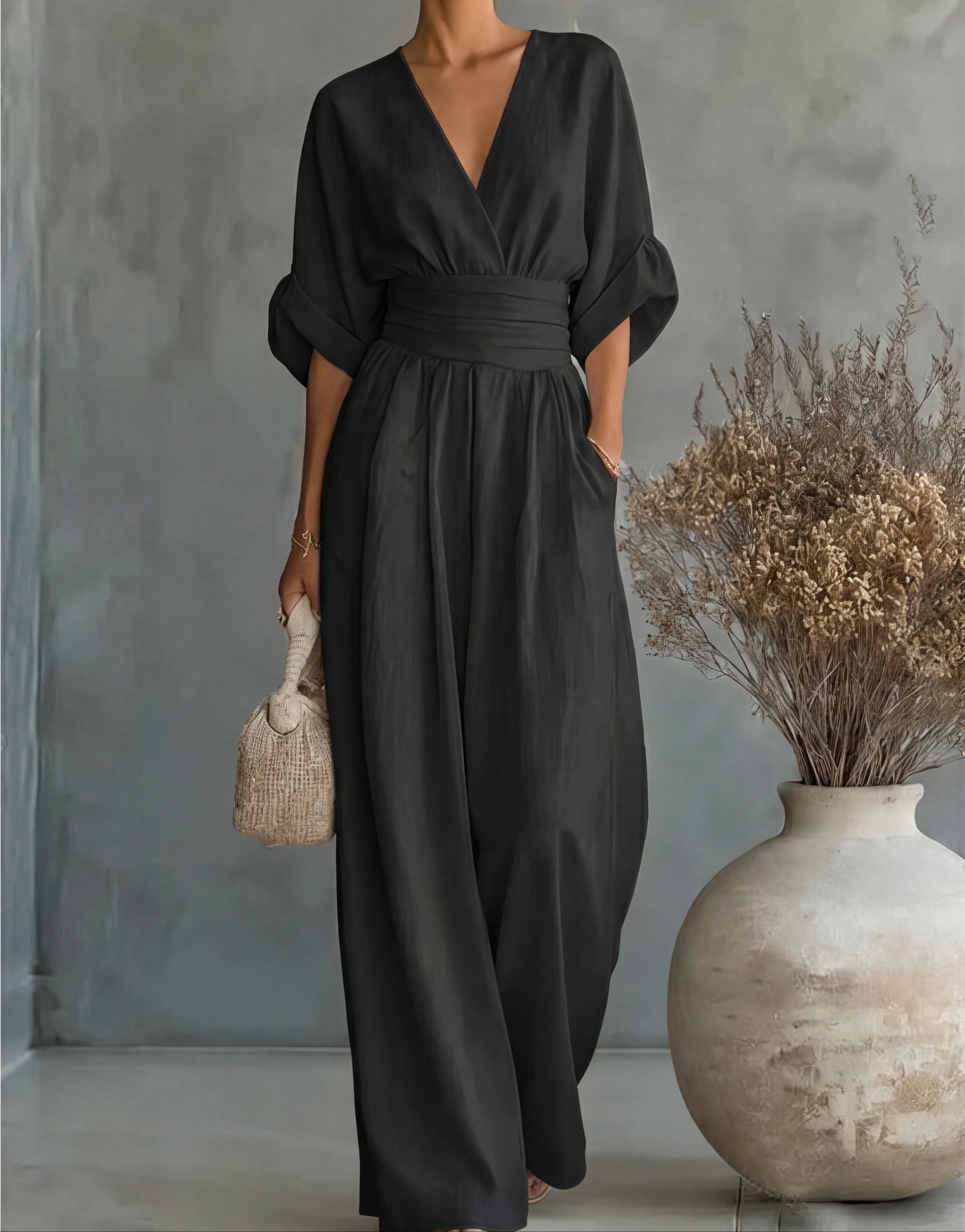 Xylora - Premium V-Neck Wide-Leg Jumpsuit