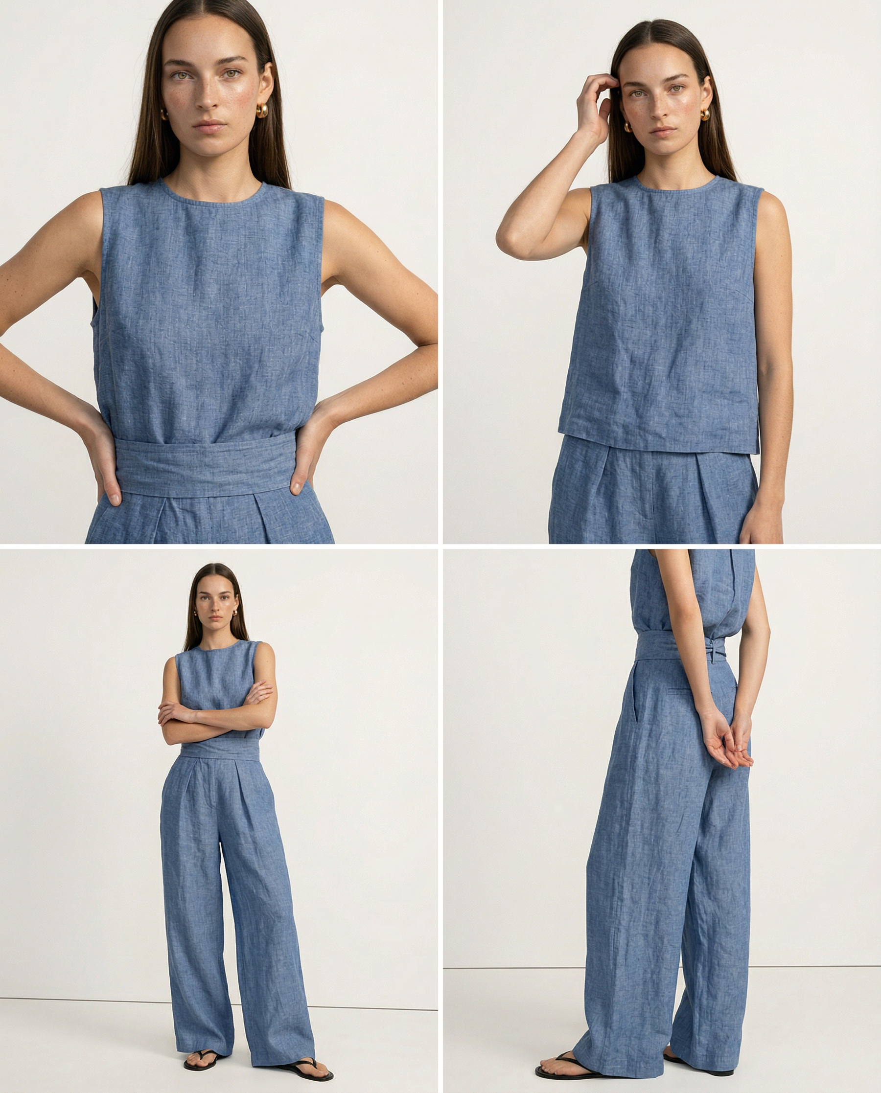 Linen Blend Mock Neck Trouser Set
