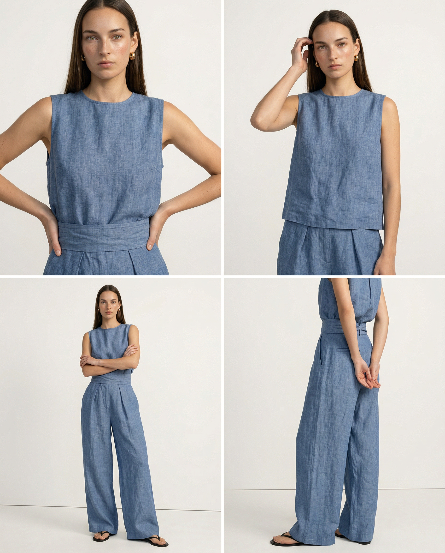 Linen Blend Mock Neck Trouser Set