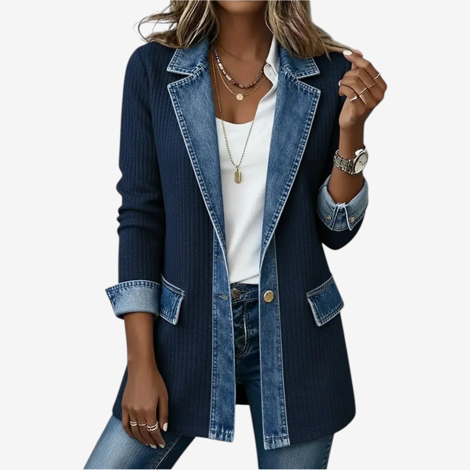 Emilia™ | Layered Denim-Style Jacket