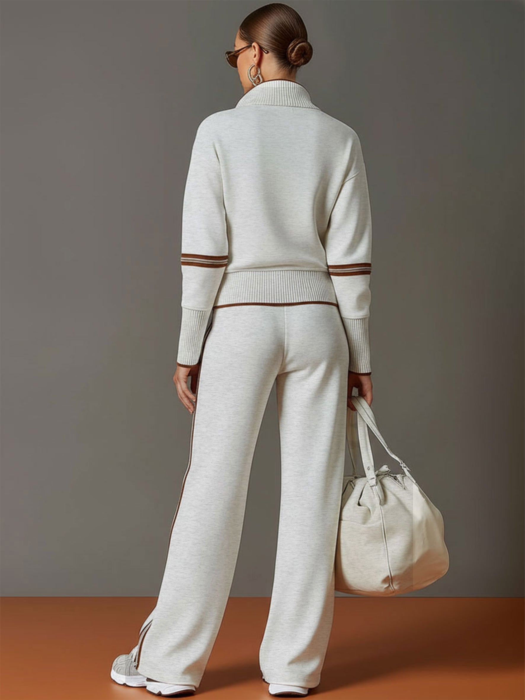 Two Piece Set Wide Leg Trousers and Blouse for Women