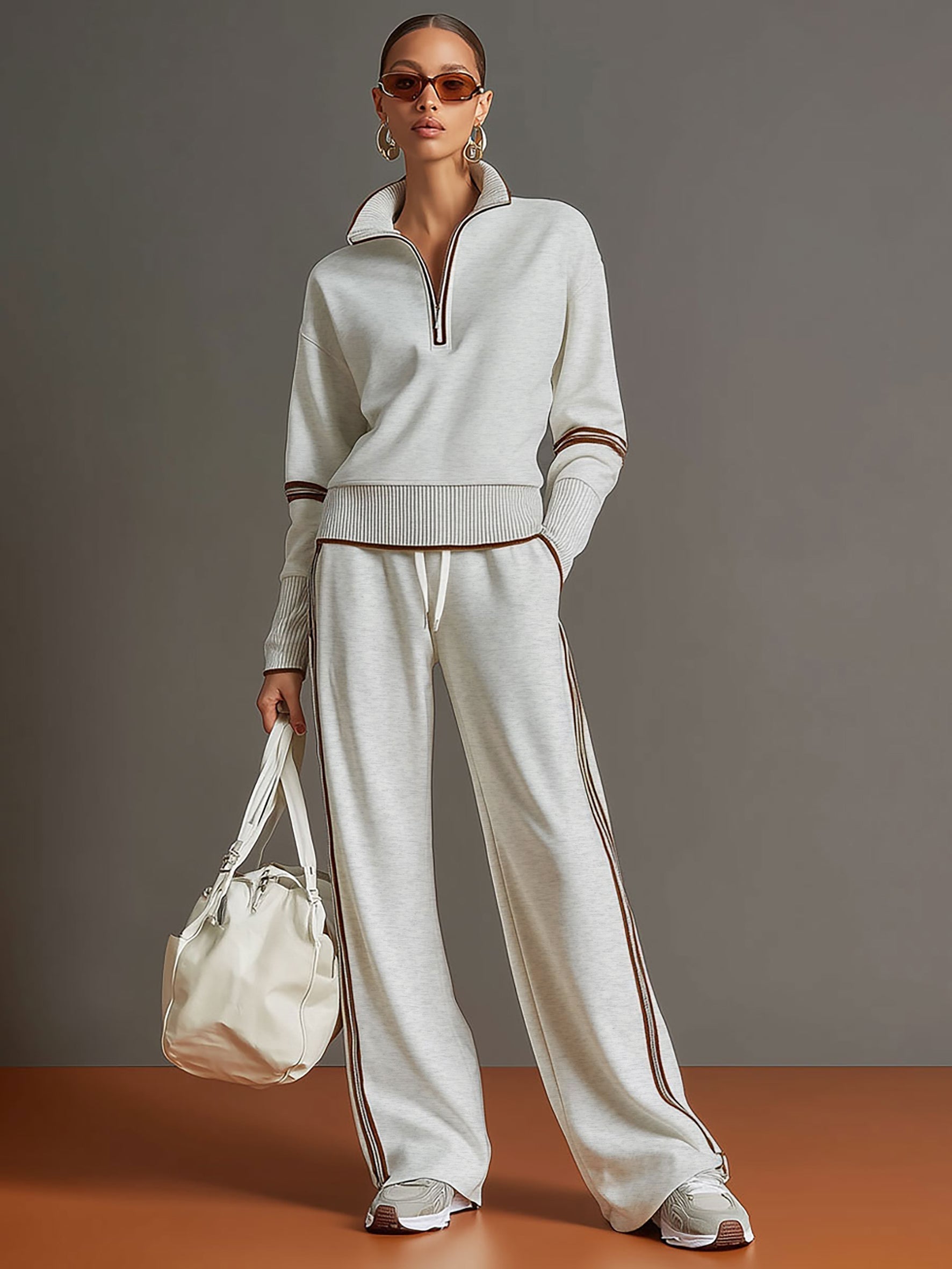 Two Piece Set Wide Leg Trousers and Blouse for Women