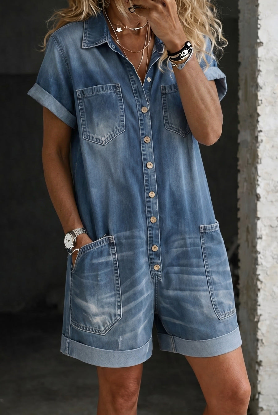 Nora | Casual Denim Jumpsuit Shorts