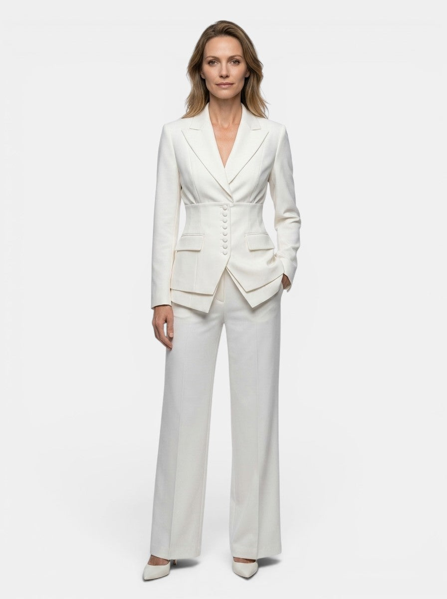 Sophia | Stylish White Suit Womens with Tailored Blazer and Wide-Leg Trousers