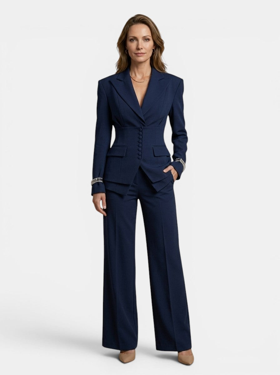 Sophia | Stylish White Suit Womens with Tailored Blazer and Wide-Leg Trousers