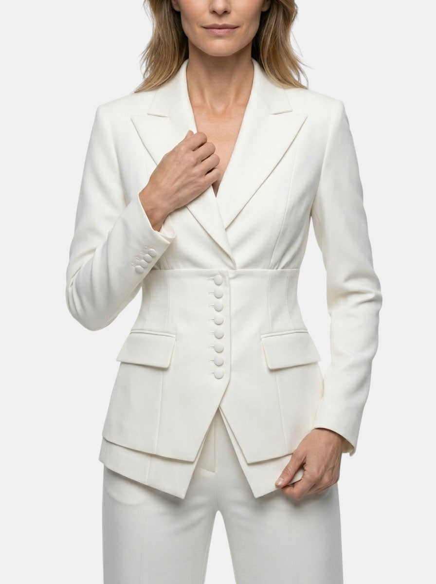 Sophia | Stylish White Suit Womens with Tailored Blazer and Wide-Leg Trousers
