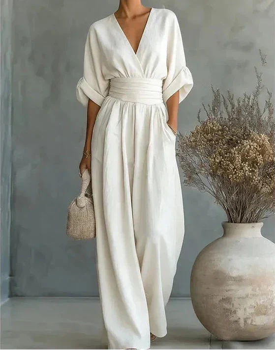 Xylora - Premium V-Neck Wide-Leg Jumpsuit