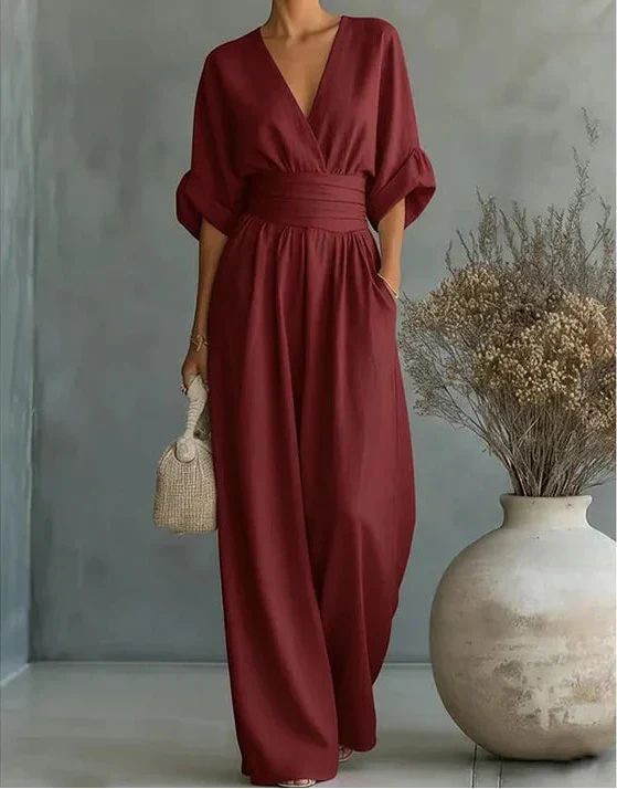 Xylora - Premium V-Neck Wide-Leg Jumpsuit