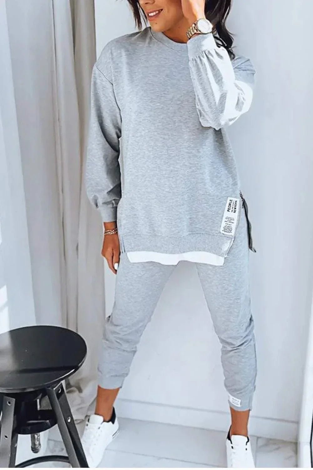Charlotte | Two Piece Lounge Set Oversized Top Tapered Joggers