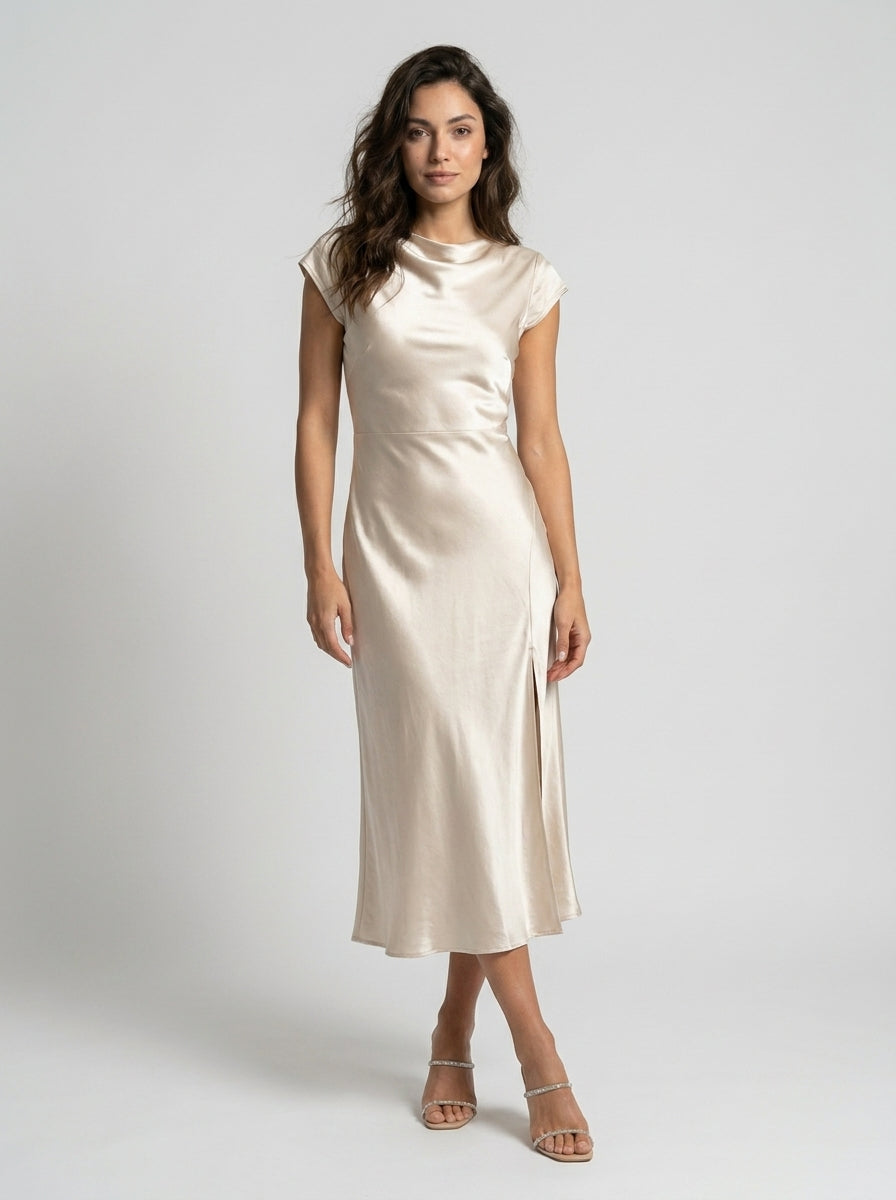 Women's Elegant Midi Slip Dress | Fluid Minimalist Summer Cocktail Dress