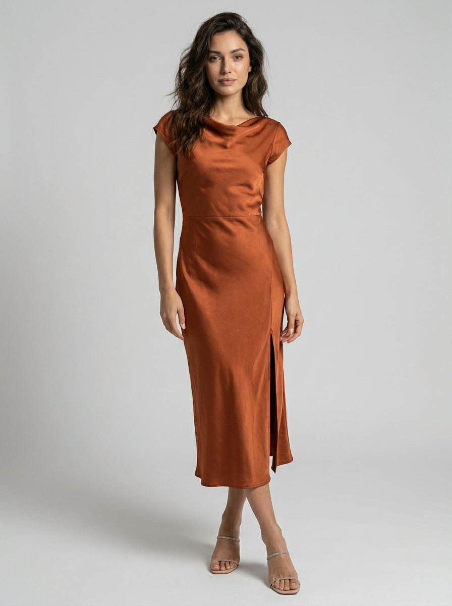 Women's Elegant Midi Slip Dress | Fluid Minimalist Summer Cocktail Dress