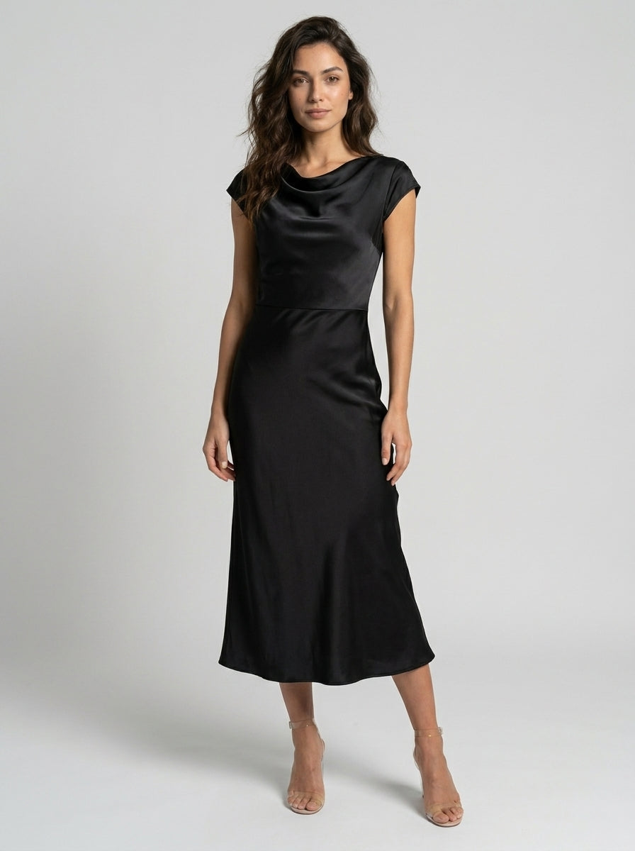 Women's Elegant Midi Slip Dress | Fluid Minimalist Summer Cocktail Dress