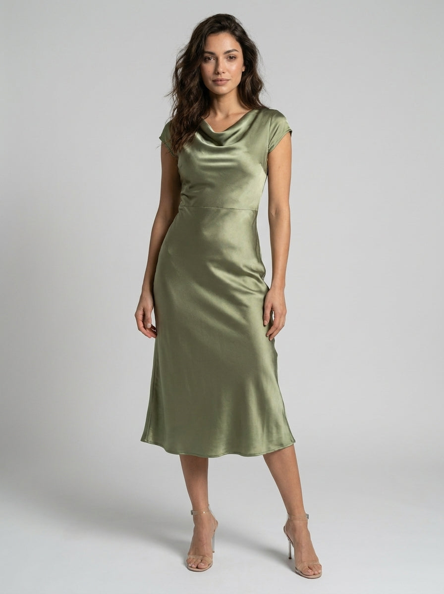 Women's Elegant Midi Slip Dress | Fluid Minimalist Summer Cocktail Dress