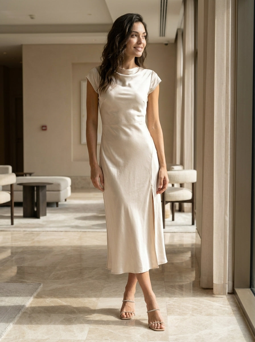 Women's Elegant Midi Slip Dress | Fluid Minimalist Summer Cocktail Dress