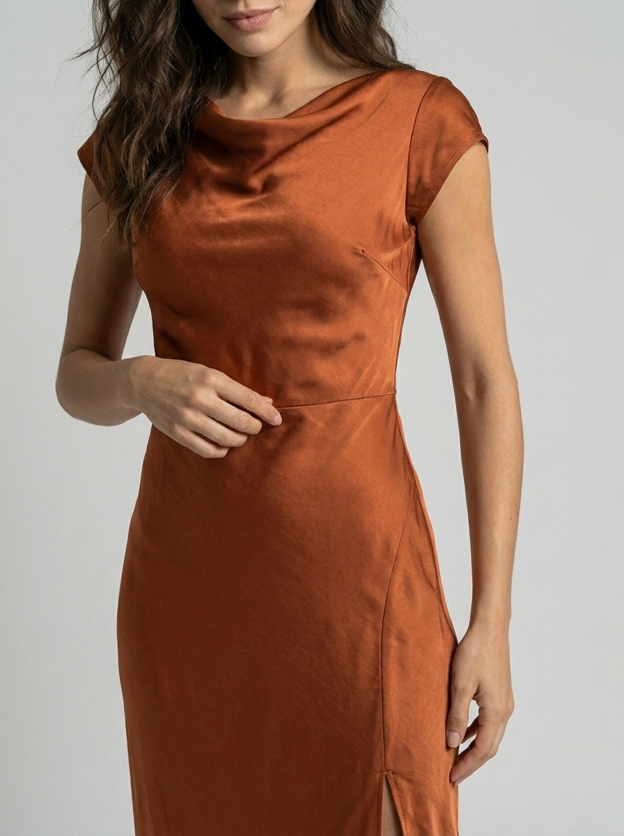 Women's Elegant Midi Slip Dress | Fluid Minimalist Summer Cocktail Dress