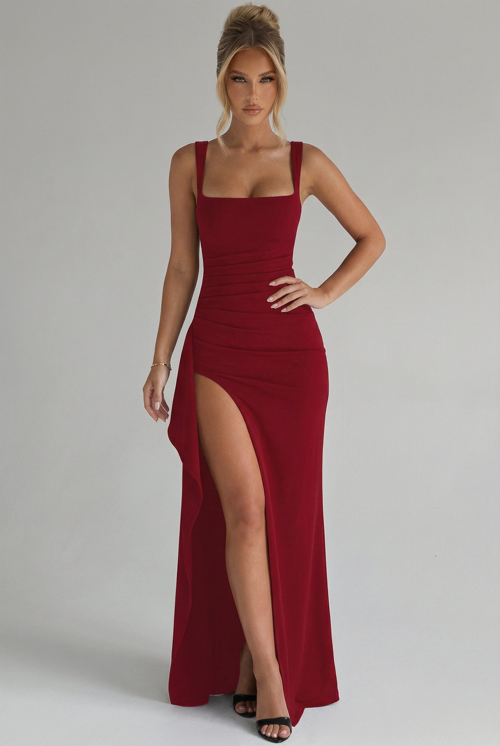 Madison | Women's Elegant Open-Back Bodycon Slip Maxi Dresses Leg Split