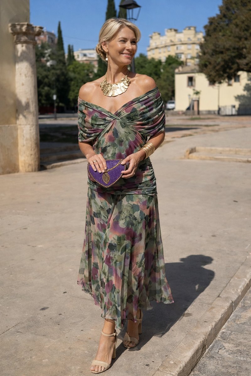 Camila | Women's Elegant V-Neck Chiffon Maxi Summer Dress