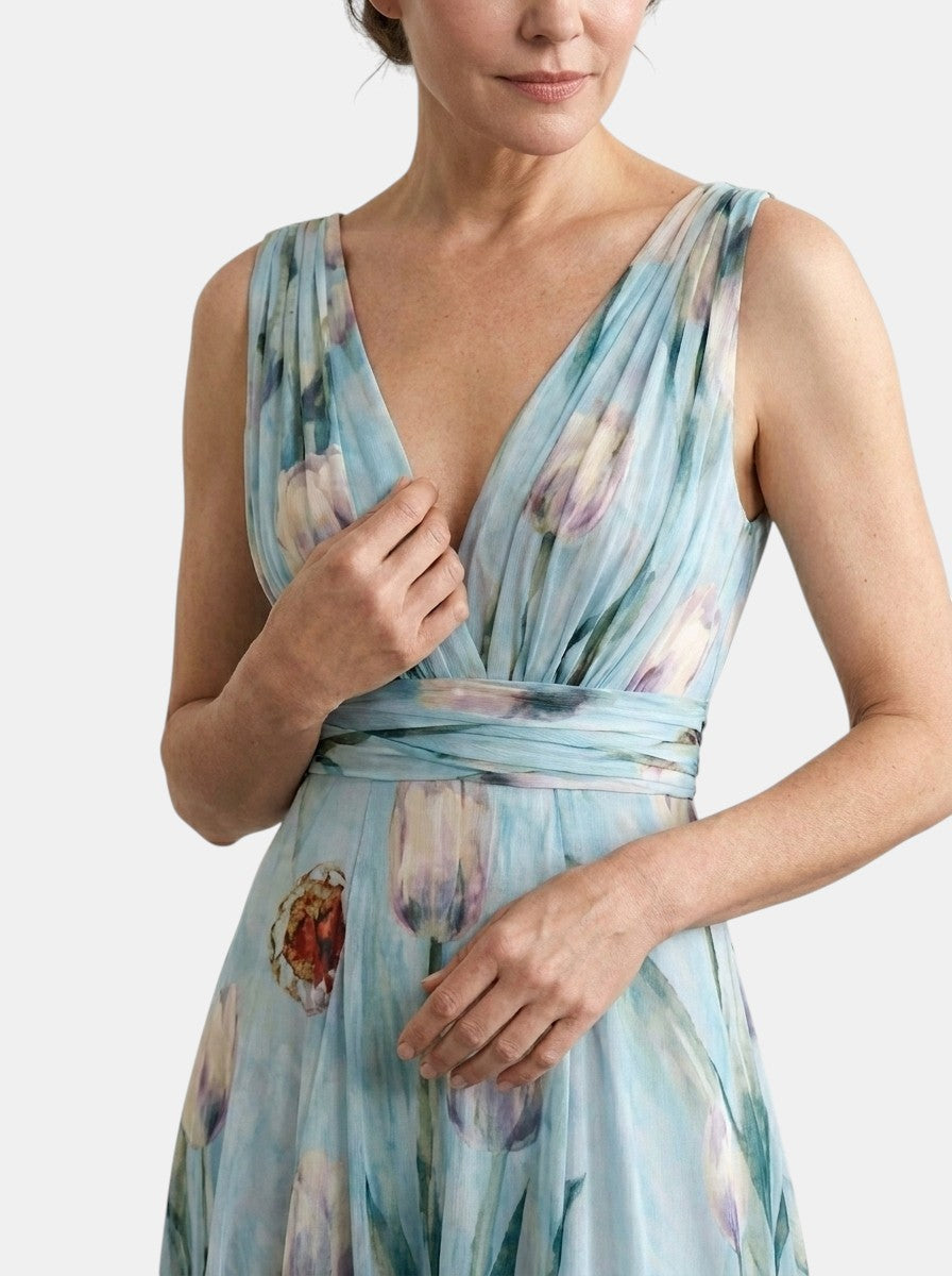 Women's Floral Print Maxi Dress | Elegant Sleeveless Wrap Dress