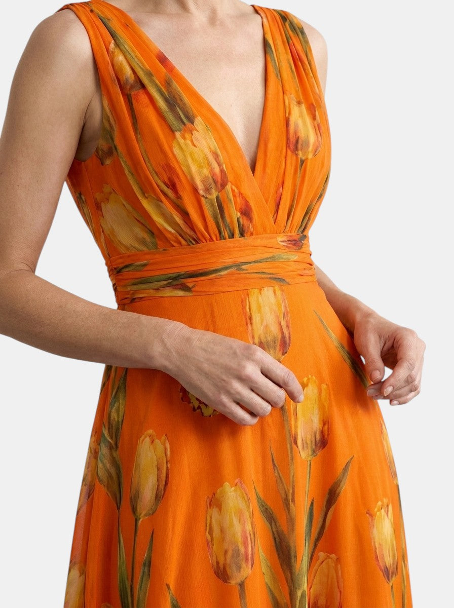 Women's Floral Print Maxi Dress | Elegant Sleeveless Wrap Dress